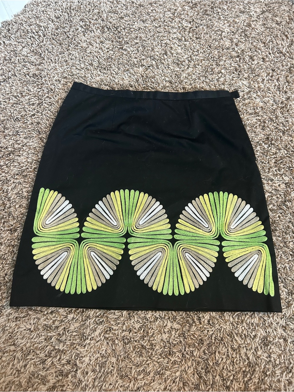 Etcetera Black Mini Skirt with Lime & White Radial Embroidery